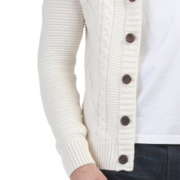 NEW RORIE WHELAN Cardigan Sweater With Cable Knit Details cream FOR MEN 367TN - Picture 3 of 5
